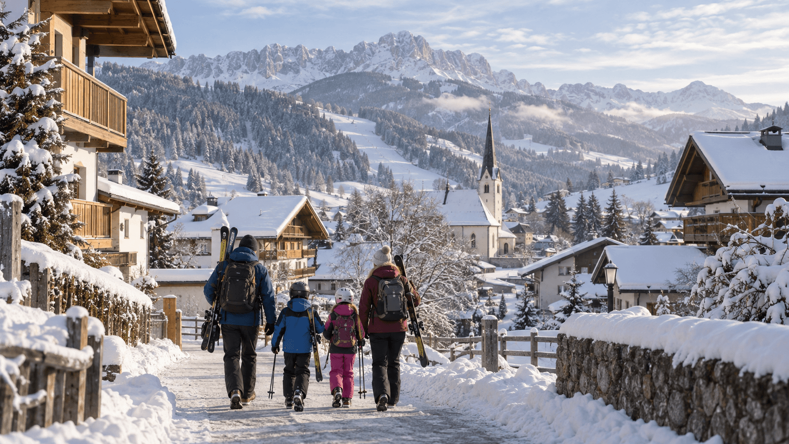 KI-Illustration einer von Söll inspirierten winterlichen Familienbasis