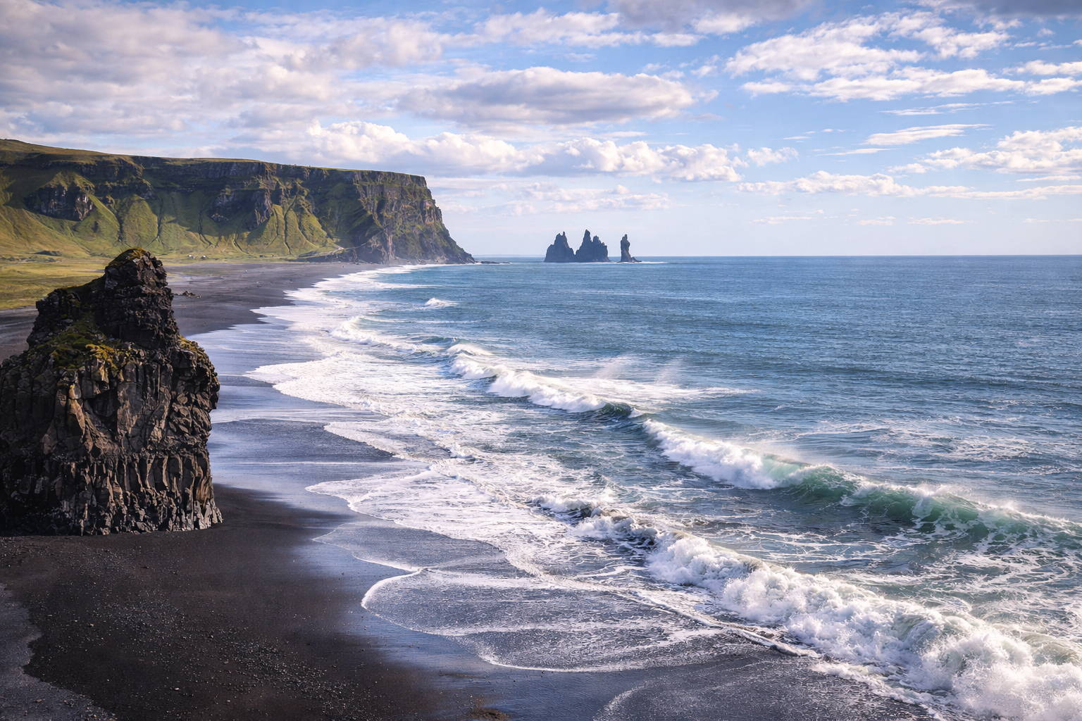 South Coast Highlights — Waterfalls & Black Beaches